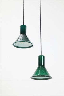 Mini-P&T Hanging Lamps in Green Glass by Michael Bang for Holmegaard, 1970s, Set of 2-NIX-1763620