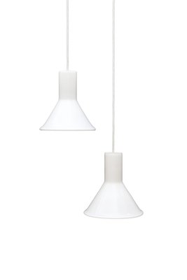 Mini-P & T Hanging Lights in White Glass by Michael Bang for Holmegaard, 1970s, Set of 2-NIX-1773659