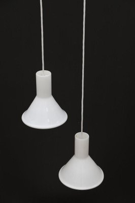 Mini-P & T Hanging Lights in White Glass by Michael Bang for Holmegaard, 1970s, Set of 2-NIX-1773659