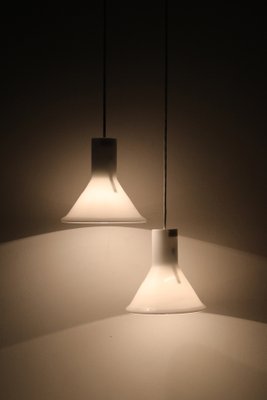 Mini-P & T Hanging Lights in White Glass by Michael Bang for Holmegaard, 1970s, Set of 2-NIX-1773659