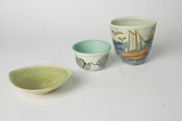 Miniature Bowl and Cups by Britt-Louise Sundell and Carl-Harry Stålhane, 1960s, Set of 3-HYQ-1448012