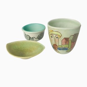 Miniature Bowl and Cups by Britt-Louise Sundell and Carl-Harry Stålhane, 1960s, Set of 3-HYQ-1448012