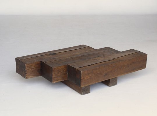 Minimal French Wooden Coffee Table, 1960s-MB-773622