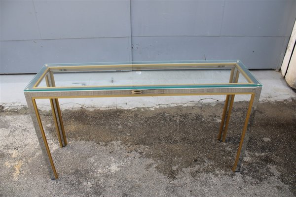 Minimalist Brass and Chrome Console Table, 1970s-EH-796170