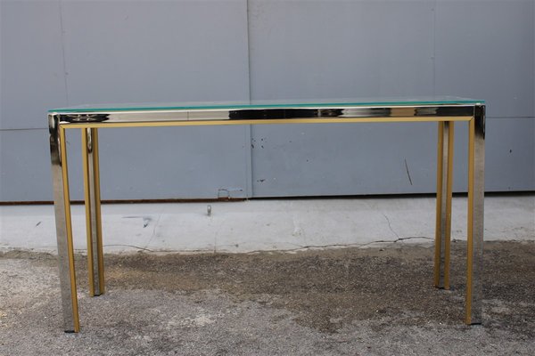 Minimalist Brass and Chrome Console Table, 1970s-EH-796170