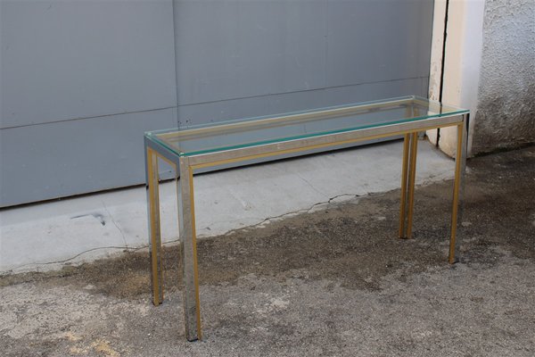 Minimalist Brass and Chrome Console Table, 1970s-EH-796170