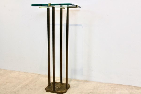 Minimalist Brass and Glass Pedestal Table attributed to Peter Ghyczy, 1970s-MO-1823102