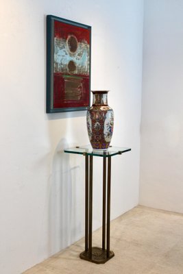 Minimalist Brass and Glass Pedestal Table attributed to Peter Ghyczy, 1970s-MO-1823102