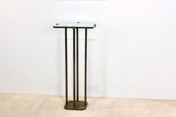 Minimalist Brass and Glass Pedestal Table attributed to Peter Ghyczy, 1970s-MO-1823102