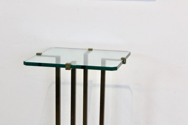 Minimalist Brass and Glass Pedestal Table attributed to Peter Ghyczy, 1970s-MO-1823102