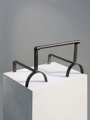 Minimalist Brutalist Wrought Iron Double Andirons, France, 1960s-NLF-2036225