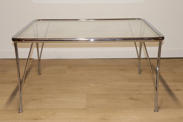 Minimalist Coffee Table in Chromed Glass and Metal, 1970s-IZV-1742570