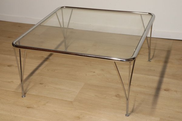 Minimalist Coffee Table in Chromed Glass and Metal, 1970s-IZV-1742570