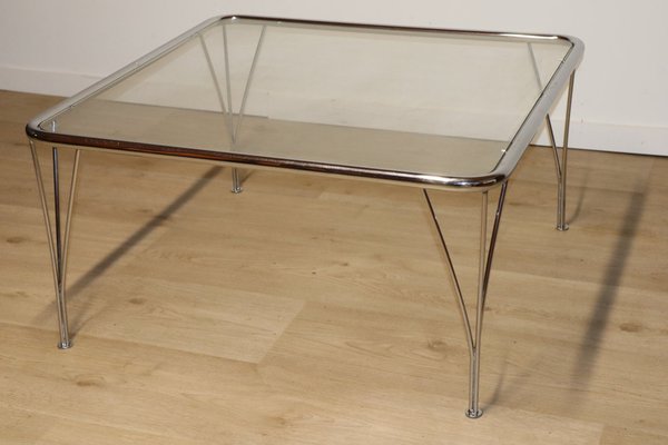 Minimalist Coffee Table in Chromed Glass and Metal, 1970s-IZV-1742570