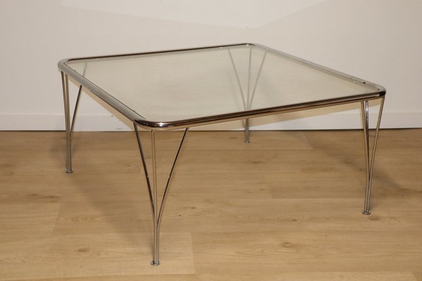 Minimalist Coffee Table in Chromed Glass and Metal, 1970s-IZV-1742570