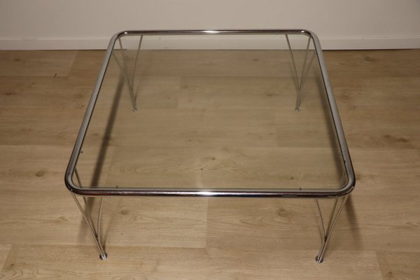 Minimalist Coffee Table in Chromed Glass and Metal, 1970s-IZV-1742570