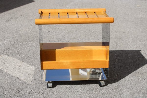 Minimalist Italian Chestnut & Steel Bar Trolley, 1970s-EH-846936