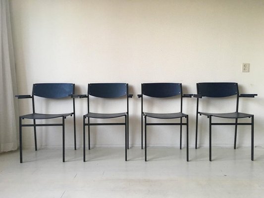 Minimalist Metal and Plywood Stackable Armchairs by Gijs Van Der Sluis, Set of 4-LL-1356767