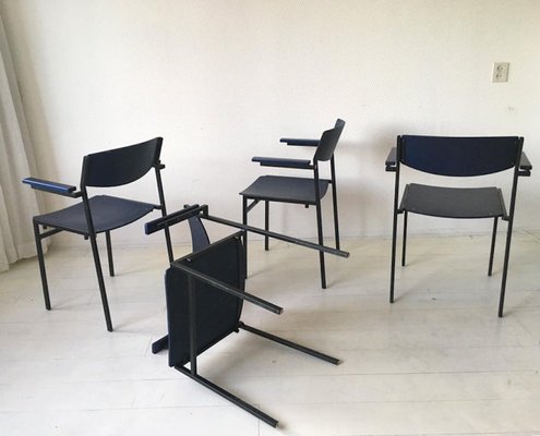 Minimalist Metal and Plywood Stackable Armchairs by Gijs Van Der Sluis, Set of 4-LL-1356767