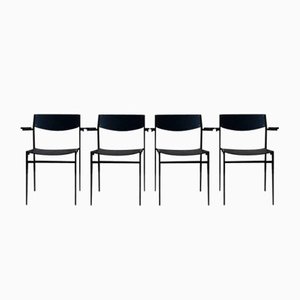 Minimalist Metal and Plywood Stackable Armchairs by Gijs Van Der Sluis, Set of 4-LL-1356767