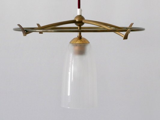 Minimalist Mid-Century Modern Brass & Glass UFO Pendant Lamp, Germany, 1950s-WPT-1063796