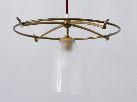 Minimalist Mid-Century Modern Brass & Glass UFO Pendant Lamp, Germany, 1950s-WPT-1063796