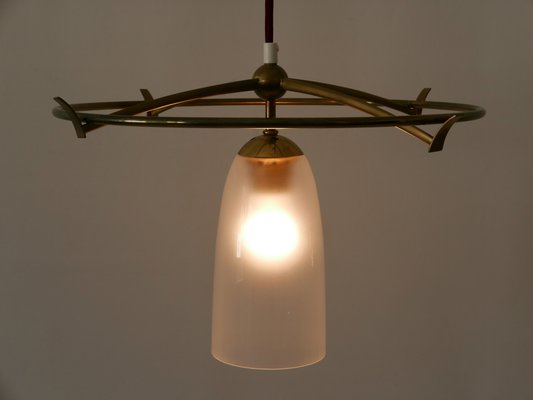 Minimalist Mid-Century Modern Brass & Glass UFO Pendant Lamp, Germany, 1950s-WPT-1063796