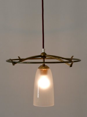 Minimalist Mid-Century Modern Brass & Glass UFO Pendant Lamp, Germany, 1950s-WPT-1063796