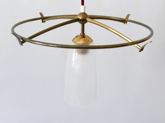 Minimalist Mid-Century Modern Brass & Glass UFO Pendant Lamp, Germany, 1950s-WPT-1063796