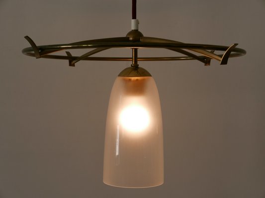 Minimalist Mid-Century Modern Brass & Glass UFO Pendant Lamp, Germany, 1950s-WPT-1063796