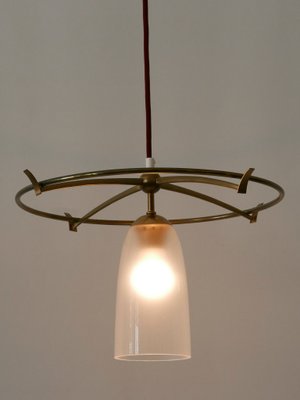 Minimalist Mid-Century Modern Brass & Glass UFO Pendant Lamp, Germany, 1950s-WPT-1063796