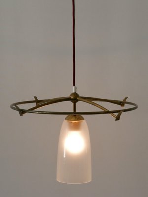 Minimalist Mid-Century Modern Brass & Glass UFO Pendant Lamp, Germany, 1950s-WPT-1063796