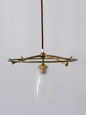 Minimalist Mid-Century Modern Brass & Glass UFO Pendant Lamp, Germany, 1950s-WPT-1063796