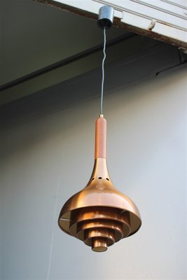 Minimalist Sculptural Copper, Wood, and Brass Ceiling Lamp from Lumi Milano, 1950s-EH-734150