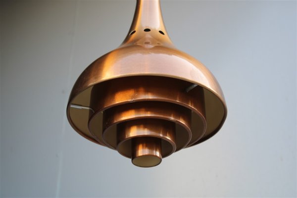 Minimalist Sculptural Copper, Wood, and Brass Ceiling Lamp from Lumi Milano, 1950s-EH-734150