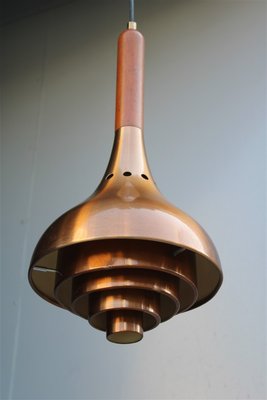 Minimalist Sculptural Copper, Wood, and Brass Ceiling Lamp from Lumi Milano, 1950s-EH-734150