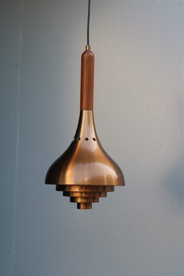 Minimalist Sculptural Copper, Wood, and Brass Ceiling Lamp from Lumi Milano, 1950s-EH-734150