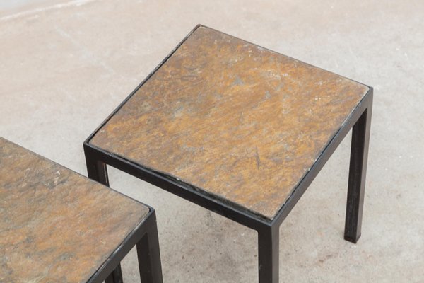 Minimalist Slate Stone and Metal Nesting Tables, Set of 3-KL-876390