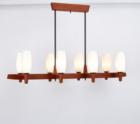 Minimalist Teak and Opal Glass Chandelier attributed to Kaiser, Germany, 1960s-UGR-1735710