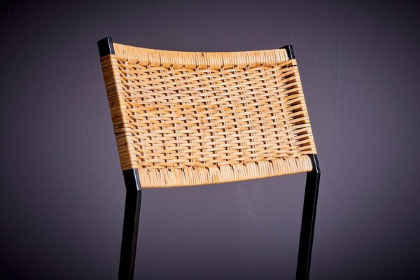 Minimalistic Steel and Rattan Side Chair in the style of Martin Visser, 1960s-SFD-1776454