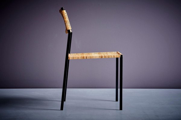 Minimalistic Steel and Rattan Side Chair in the style of Martin Visser, 1960s-SFD-1776454