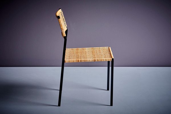 Minimalistic Steel and Rattan Side Chair in the style of Martin Visser, 1960s-SFD-1776454