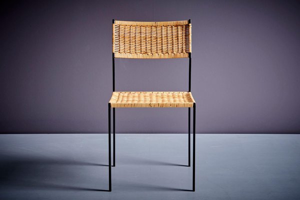 Minimalistic Steel and Rattan Side Chair in the style of Martin Visser, 1960s-SFD-1776454