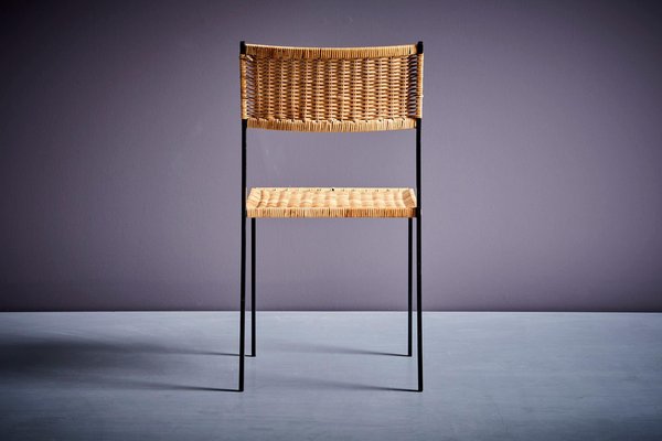 Minimalistic Steel and Rattan Side Chair in the style of Martin Visser, 1960s-SFD-1776454