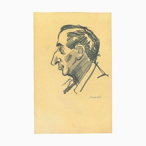 Mino Maccari, Male Portrait Sketched, Original Marker on Paper, 1960s-ZCI-1378993