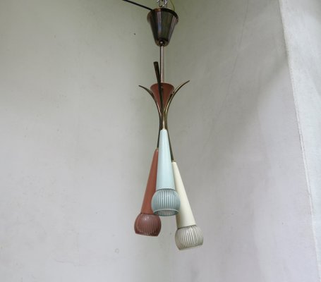 Mint Green & Beige Brass Ceiling Lamp, 1950s-EY-772198