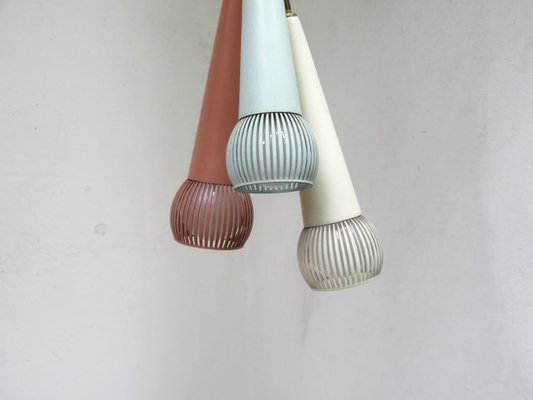 Mint Green & Beige Brass Ceiling Lamp, 1950s-EY-772198