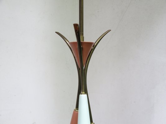 Mint Green & Beige Brass Ceiling Lamp, 1950s-EY-772198