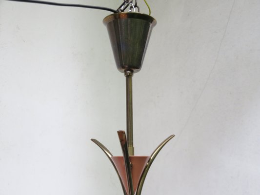 Mint Green & Beige Brass Ceiling Lamp, 1950s-EY-772198