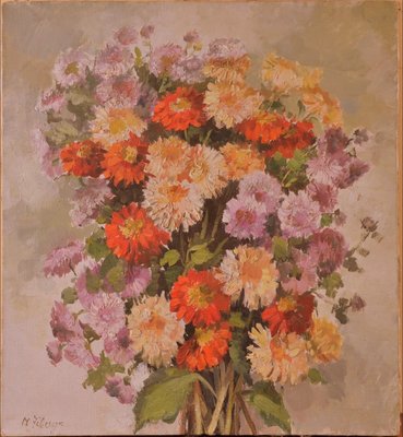 Mirdza Zeberga, Flower Still Life, Oil Painting, 1960s-QOR-2023421